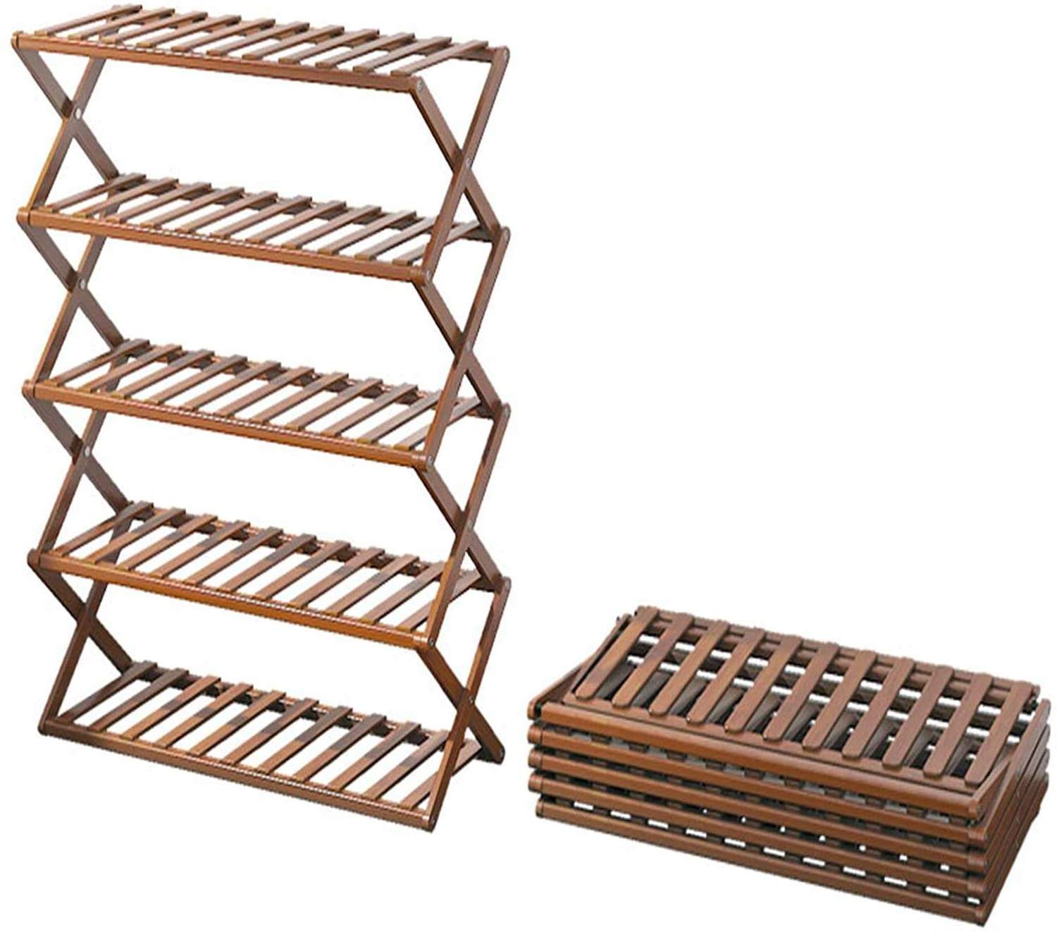 Portable Folding Wooden Shoe Shelf Storage Organizer Stable Durable 5 Tier Foldable Bamboo Shoe Rack For Home Entryway