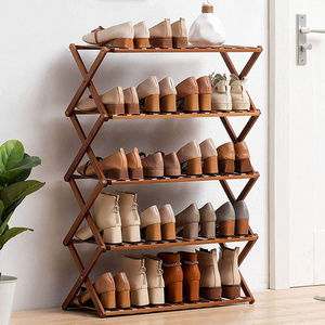 Portable Folding Wooden Shoe Shelf Storage Organizer Stable Durable 5 Tier Foldable Bamboo Shoe Rack For Home Entryway