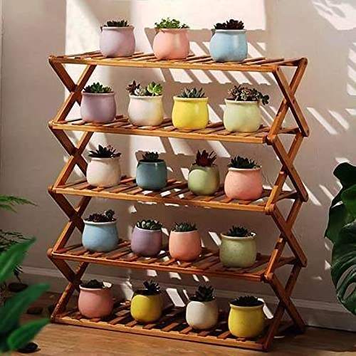 Portable Folding Wooden Shoe Shelf Storage Organizer Stable Durable 5 Tier Foldable Bamboo Shoe Rack For Home Entryway