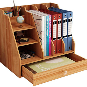 Desktop Organizer Wooden Multi Functional Office Paper Organizer With Drawer