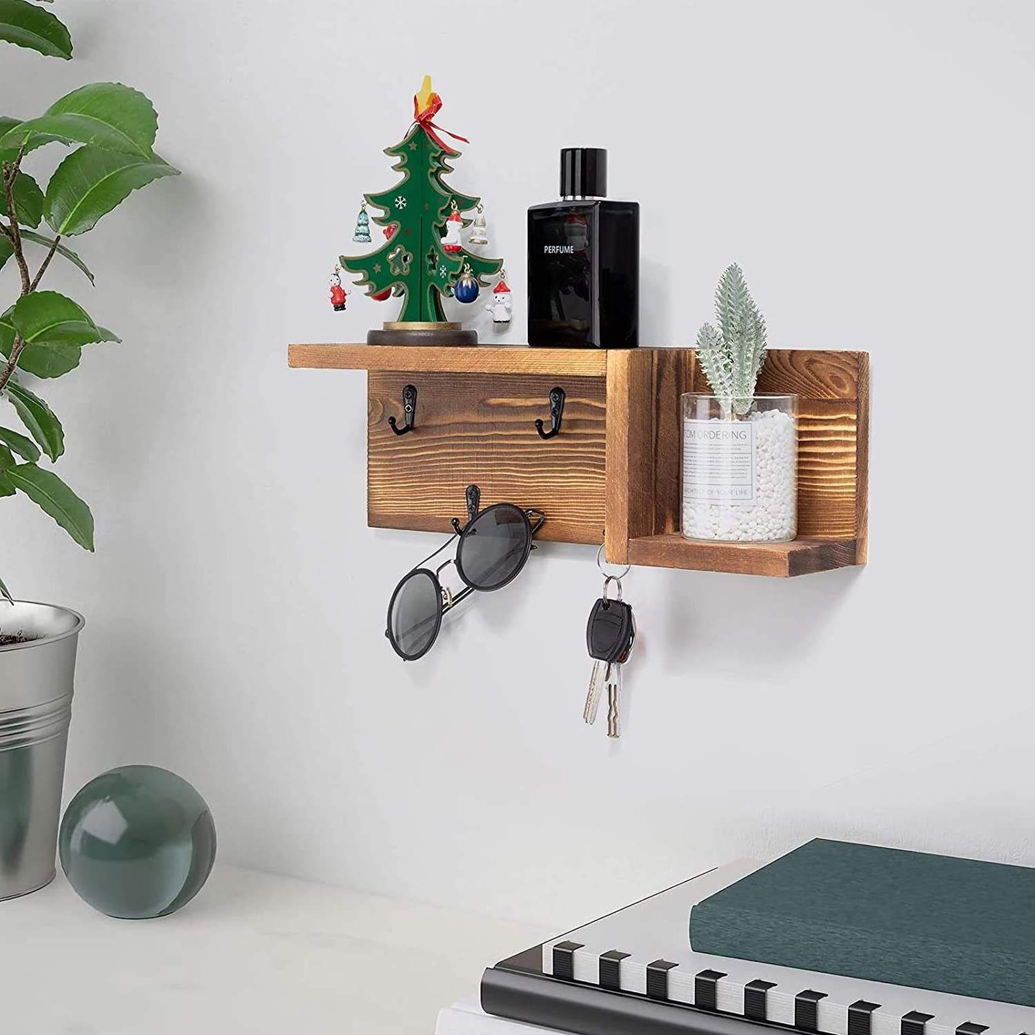 entryway shelf Wall Mount key chain Floating Shelf Decor Entryroom Mudroom Key Hooks Mail Sorter Holder Storage Organizer