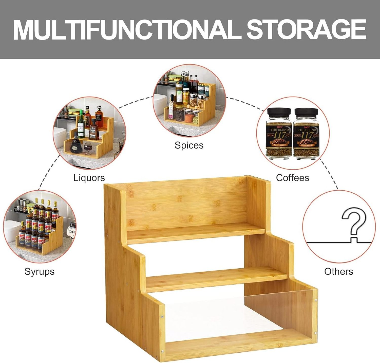 Great Coffee Syrup Organizer Stand 12 Bottles Syrup Rack for Coffee Bar Bamboo 3 Tier Countertop Storage Holder Shelf