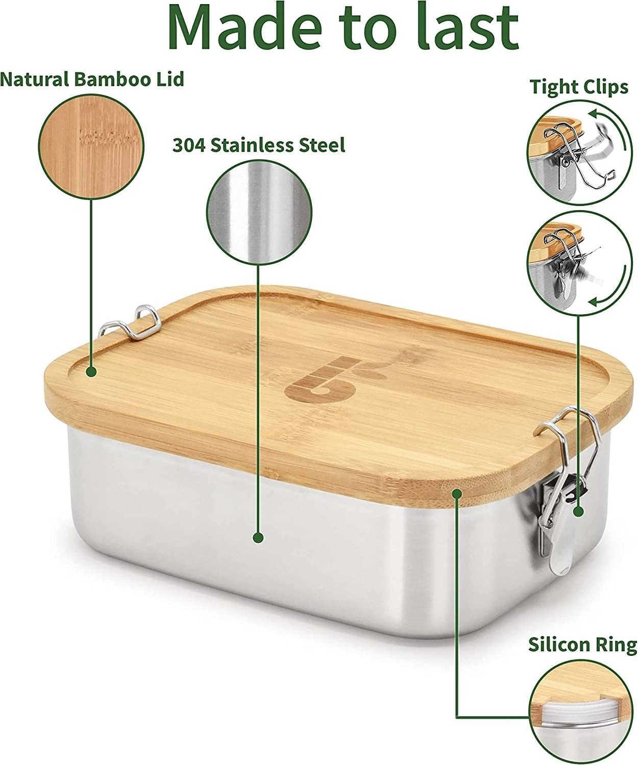 Chinese Wholesale  High Quality Lunch Box Stainless Steel With Bamboo Lids Can Adjustable Compartment Metal Lunch Box