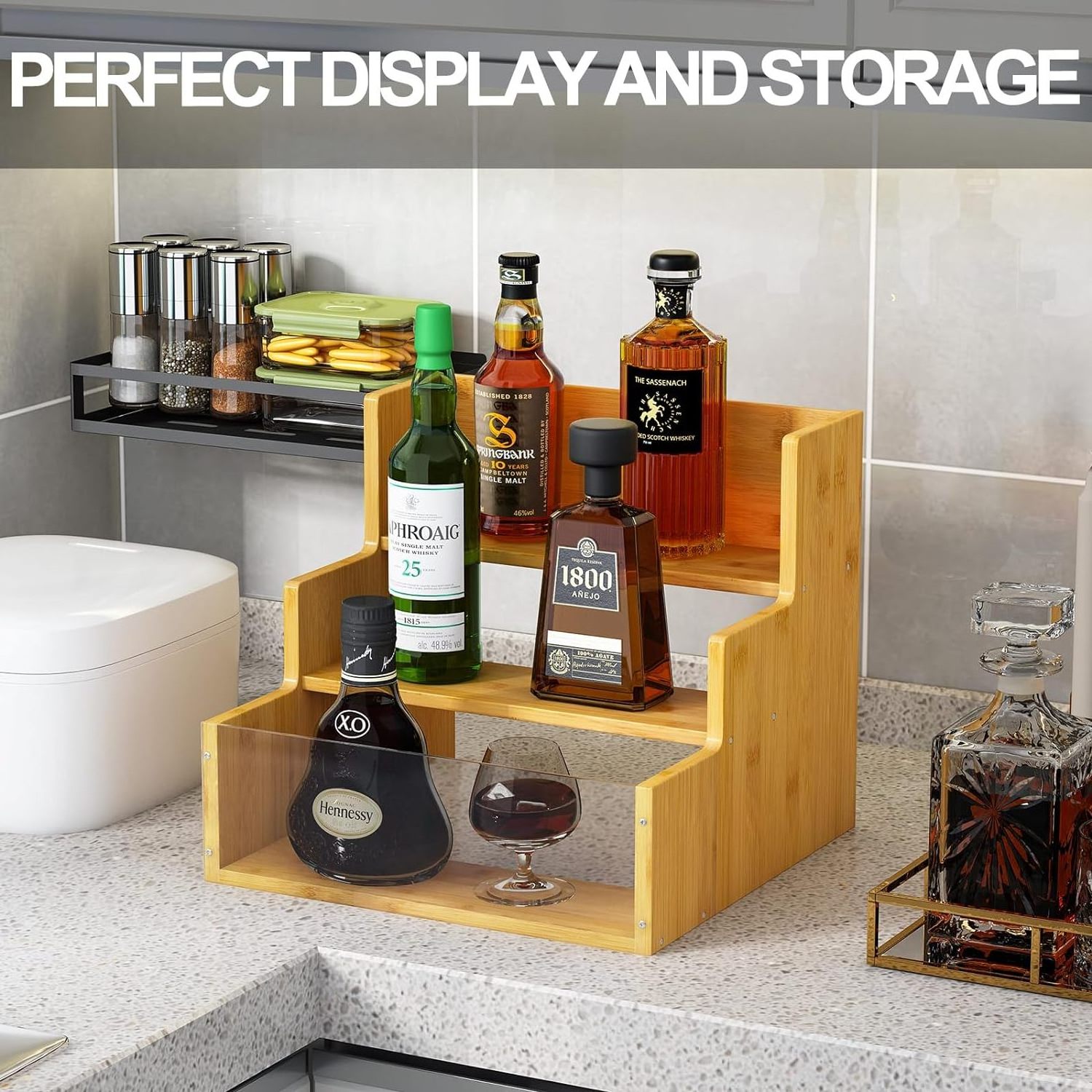 Great Coffee Syrup Organizer Stand 12 Bottles Syrup Rack for Coffee Bar Bamboo 3 Tier Countertop Storage Holder Shelf