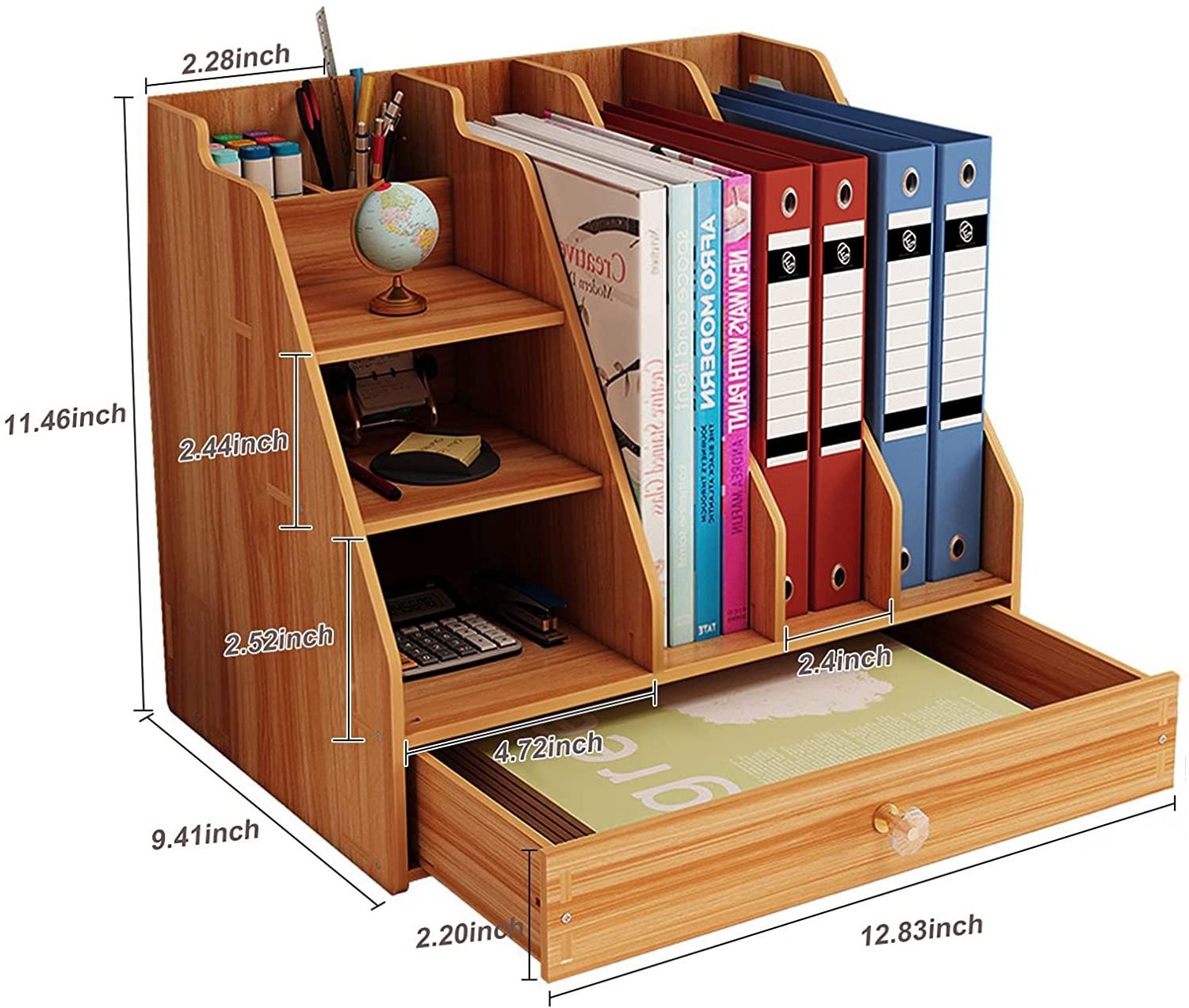 Desktop Organizer Wooden Multi Functional Office Paper Organizer With Drawer