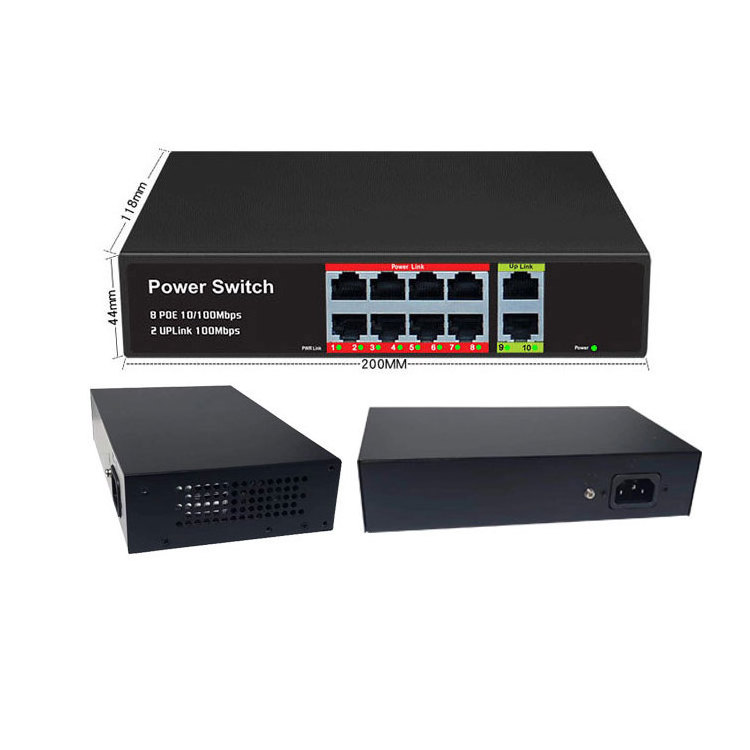 Hot products with competitive prices 100 Mbps 8+2 Port Poe Switch Network Switch 8Ports Support IEEE802 3af at