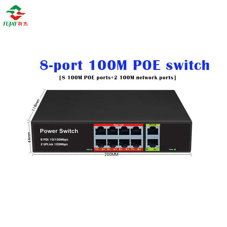 Hot products with competitive prices 100 Mbps 8+2 Port Poe Switch Network Switch 8Ports Support IEEE802 3af at