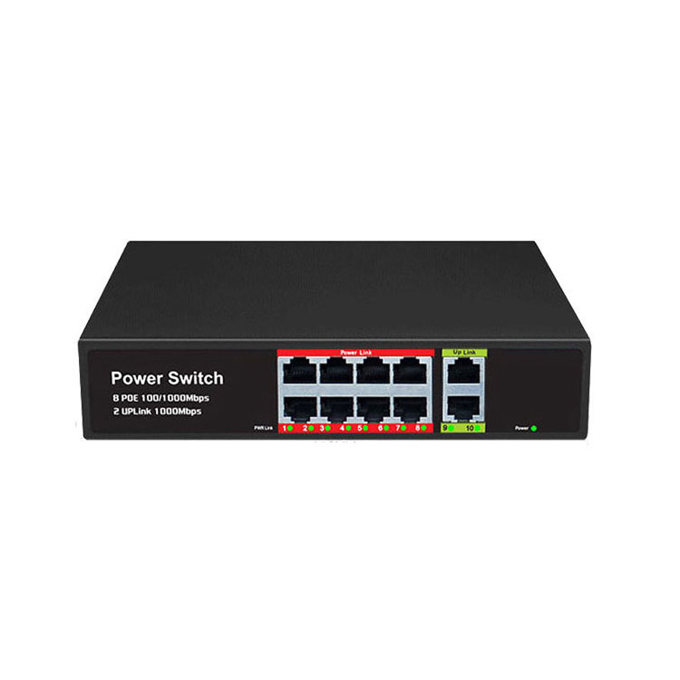 8 Port Poe + 2 Uplink Poe Switch 48v Extender 150meter 120w Big Power Ieee802.3af/at Standard Poe Network Switch