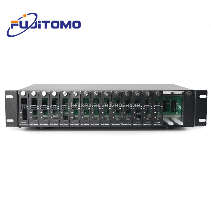 2u rack-mount  14 slots 14 ports 16 port 19 inch media converter chassis 2 power 16 slots managed media converter chassis