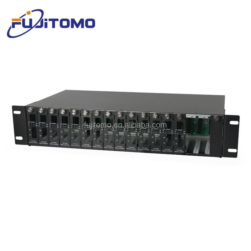 2u rack-mount  14 slots 14 ports 16 port 19 inch media converter chassis 2 power 16 slots managed media converter chassis