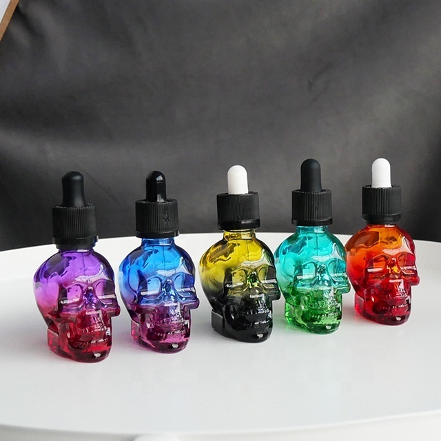 frosted black shaped skull glass dropper bottle spray perfume beard oil  juice liquid cranium glass bottle