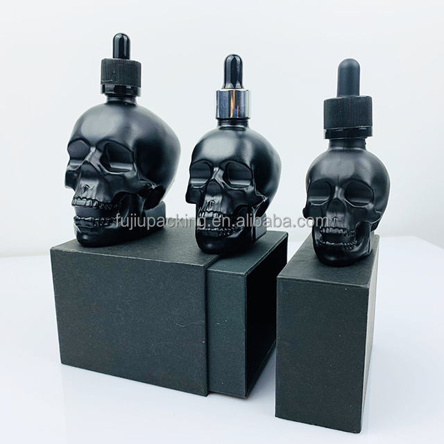 frosted black shaped skull glass dropper bottle spray perfume beard oil  juice liquid cranium glass bottle