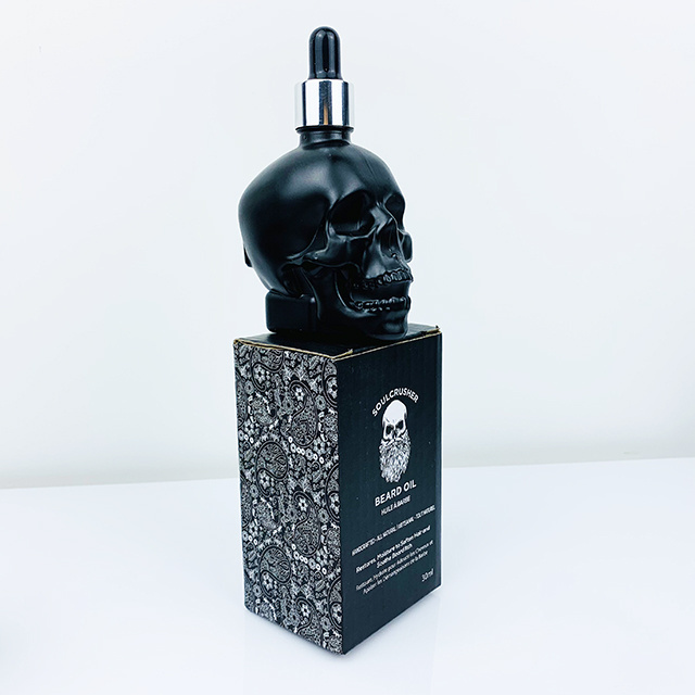 frosted black shaped skull glass dropper bottle spray perfume beard oil  juice liquid cranium glass bottle