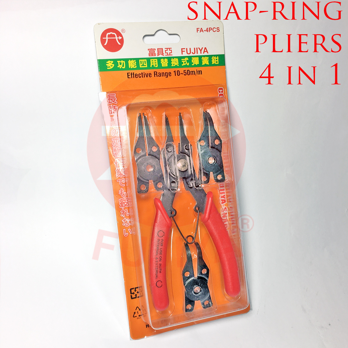 Interchangeable Small Bent Hog Ring Pliers l Cr-V alloy steel l Using Range 10-50mm l Internal External l 4 convertible tips l