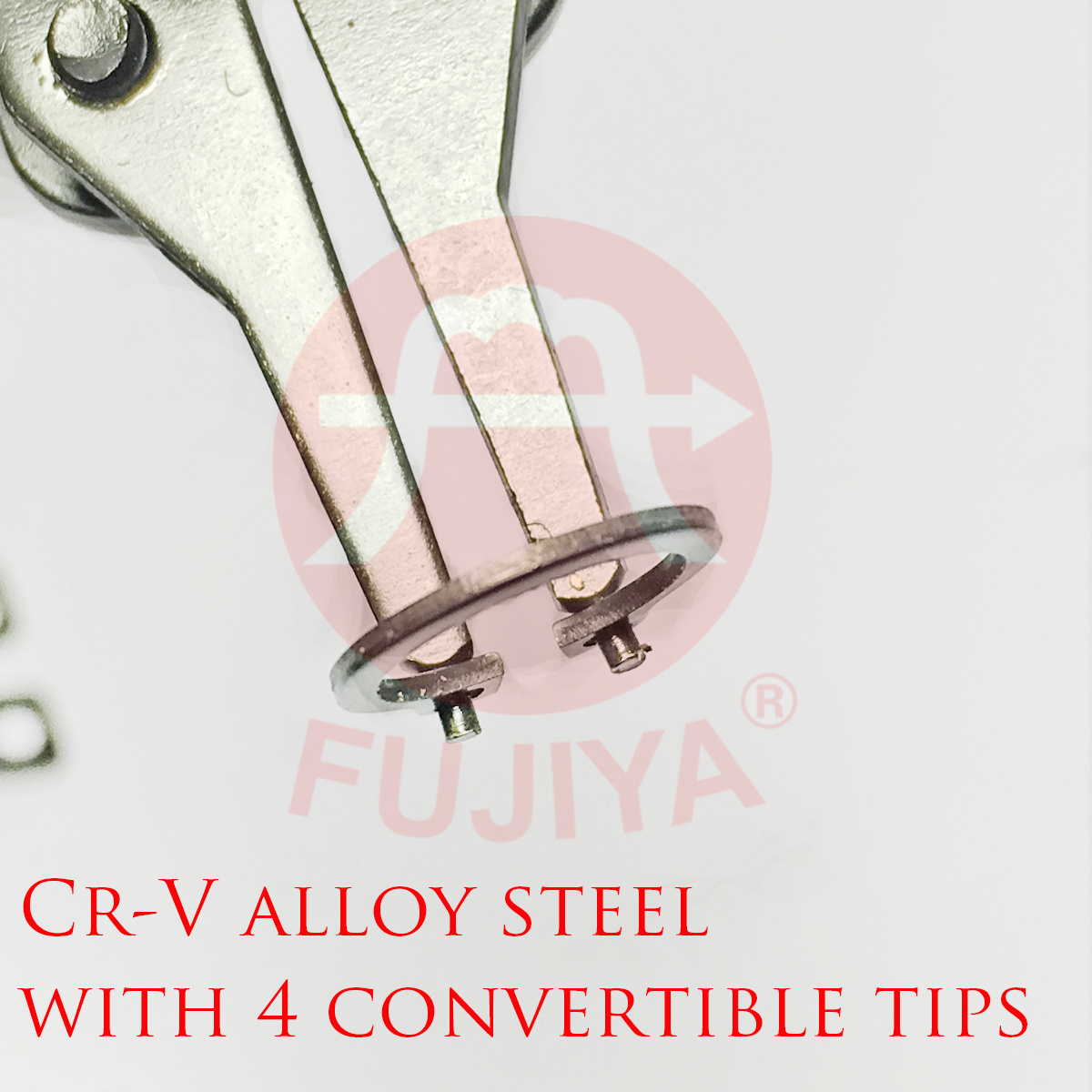 Interchangeable Small Bent Hog Ring Pliers l Cr-V alloy steel l Using Range 10-50mm l Internal External l 4 convertible tips l