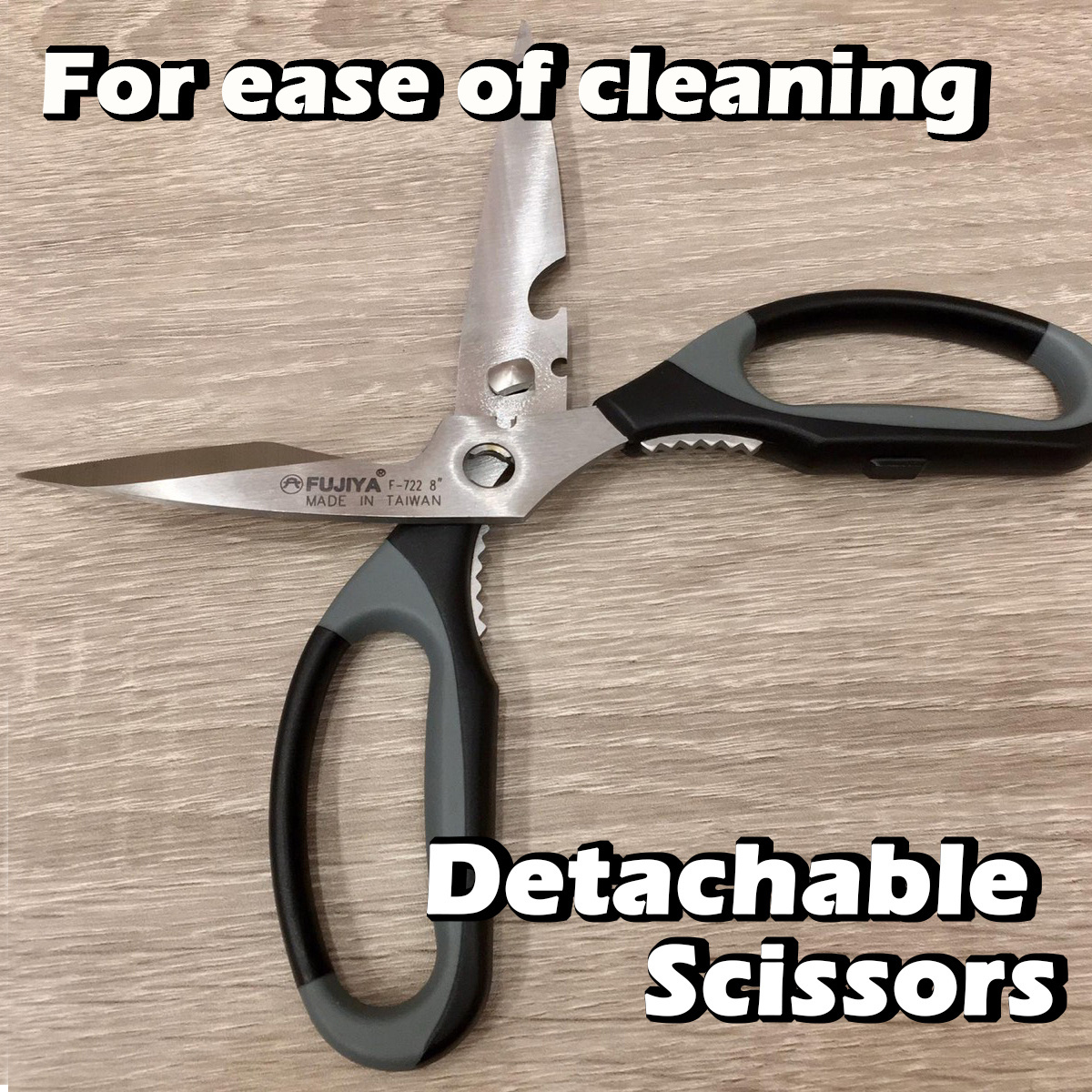 Detachable Stainless Steel Multifunctional Kitchen Scissors l 420 J2 stainless steel blades l TPR handle l Prevent Sliding