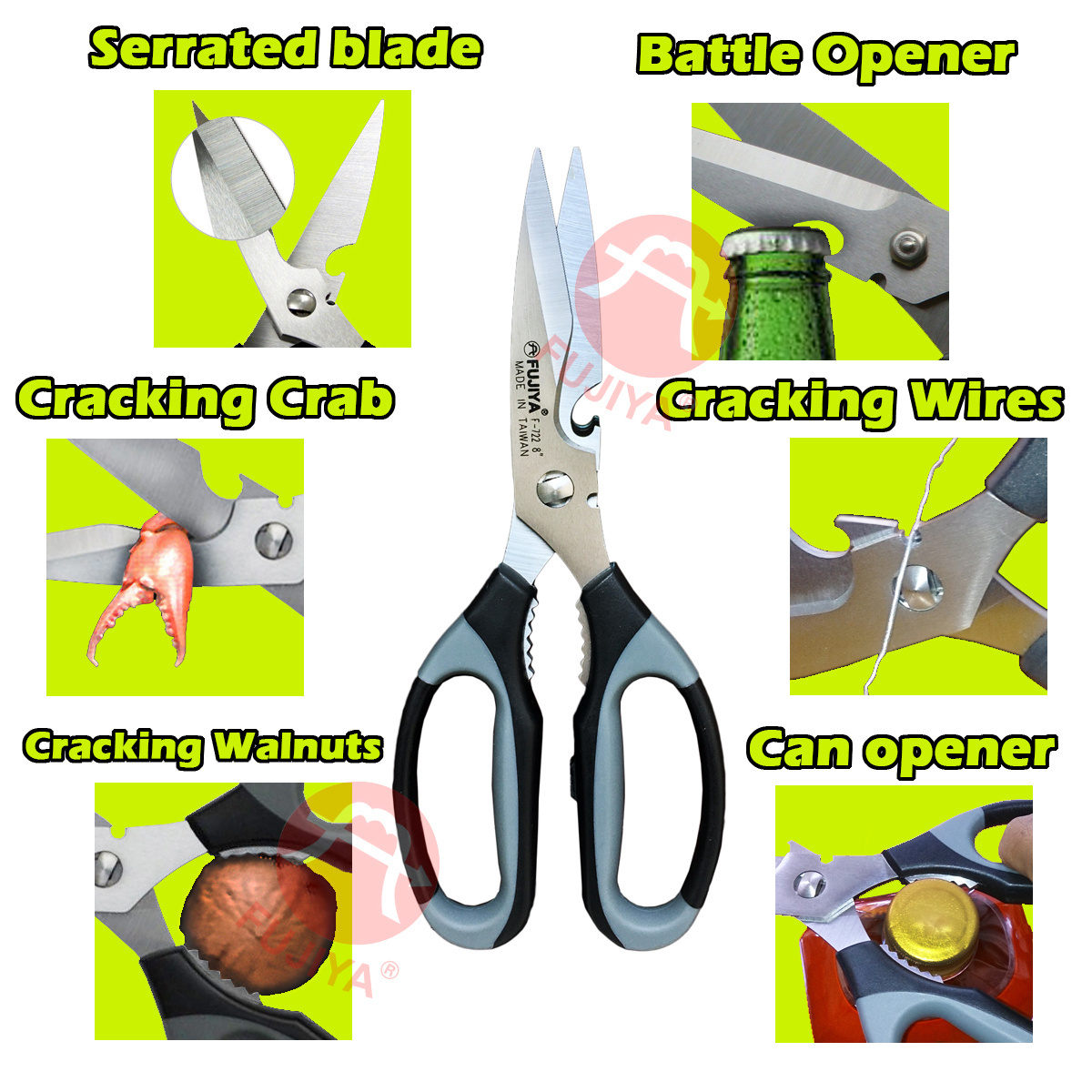 Detachable Stainless Steel Multifunctional Kitchen Scissors l 420 J2 stainless steel blades l TPR handle l Prevent Sliding