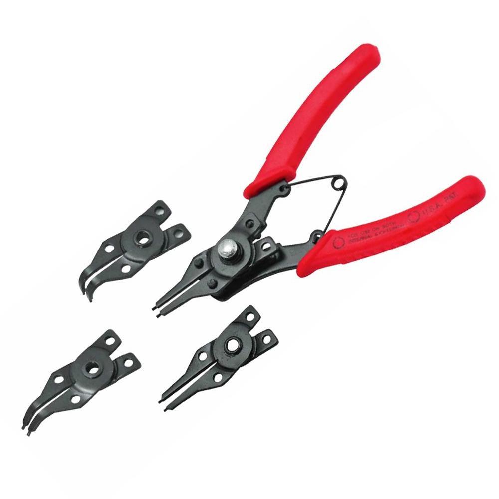 Interchangeable Small Bent Hog Ring Pliers l Cr-V alloy steel l Using Range 10-50mm l Internal External l 4 convertible tips l