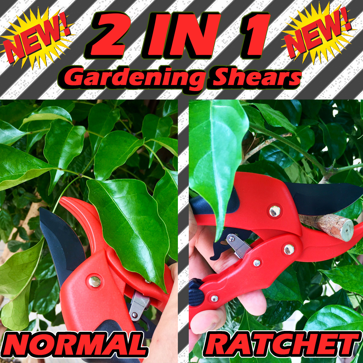 Taiwan 2 IN 1 Function PTFE Ratchet Pruning Shears l SK5 High Carbon Steel l PTFE non-stick treatment l one cut or ratchet