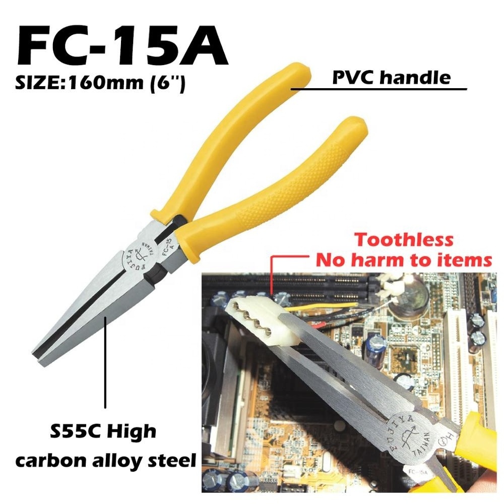 OEM Good Yield Rate Flat Needle Nose Pliers l S55C High carbon alloy steel l Polished surface l PVC comfort handle l