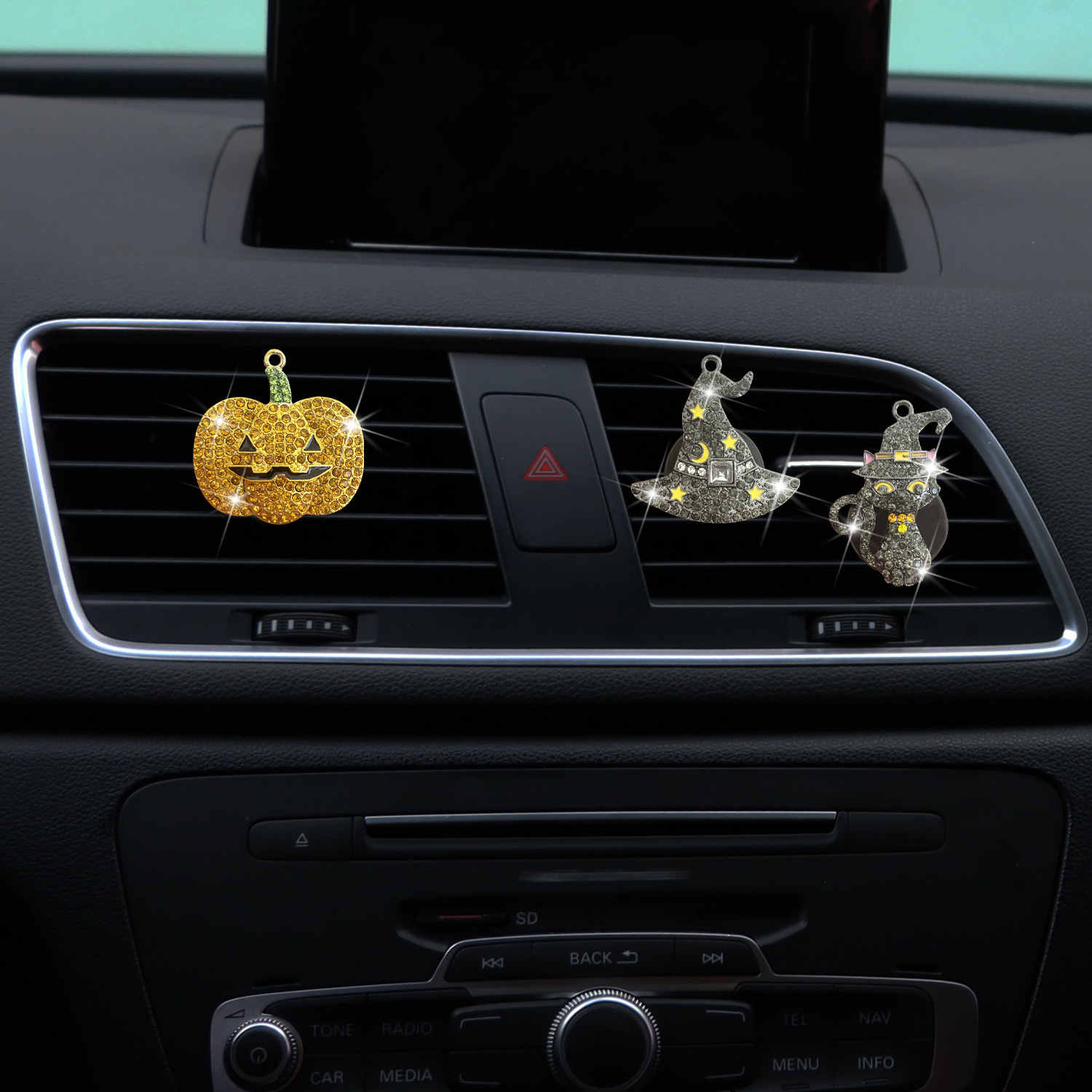 Car Air Freshener Halloween Cat Vent Perfume Cute Cat Gemstone Car Air Fresheners Vent Clips Cute Cartoon Decor Auto Accessories