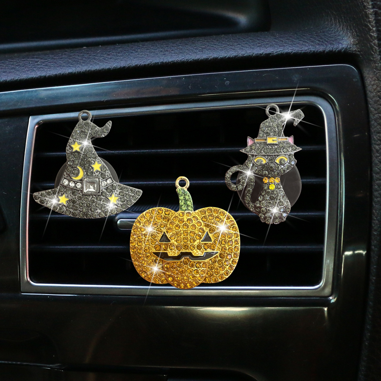 Car Air Freshener Halloween Cat Vent Perfume Cute Cat Gemstone Car Air Fresheners Vent Clips Cute Cartoon Decor Auto Accessories