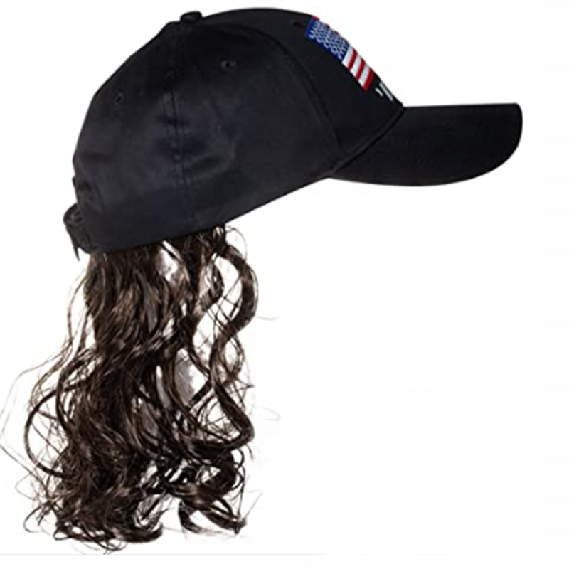 Black Mullet Hat brown Wig Baseball Cap with hair Adjustable Hook & Loop Closure