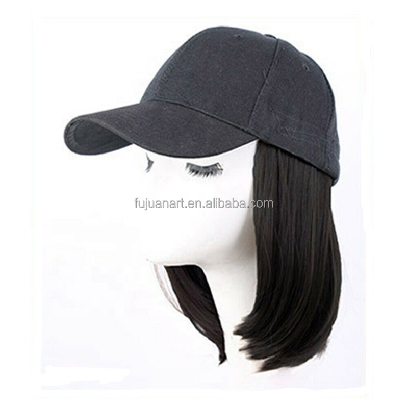 Black Mullet Hat brown Wig Baseball Cap with hair Adjustable Hook & Loop Closure