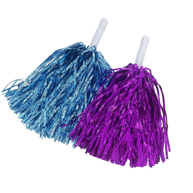 Cheerleading Metallic Foil Cheer Pom Poms with Plastic Handles for Rooters Cheering Squad Team Spirit Sports