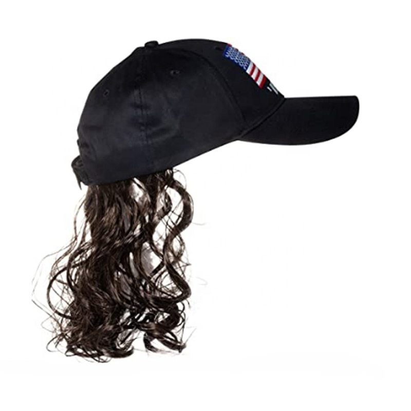 New Black Mullet Hat brown Wig Baseball Cap with hair Adjustable Hook & Loop Closure