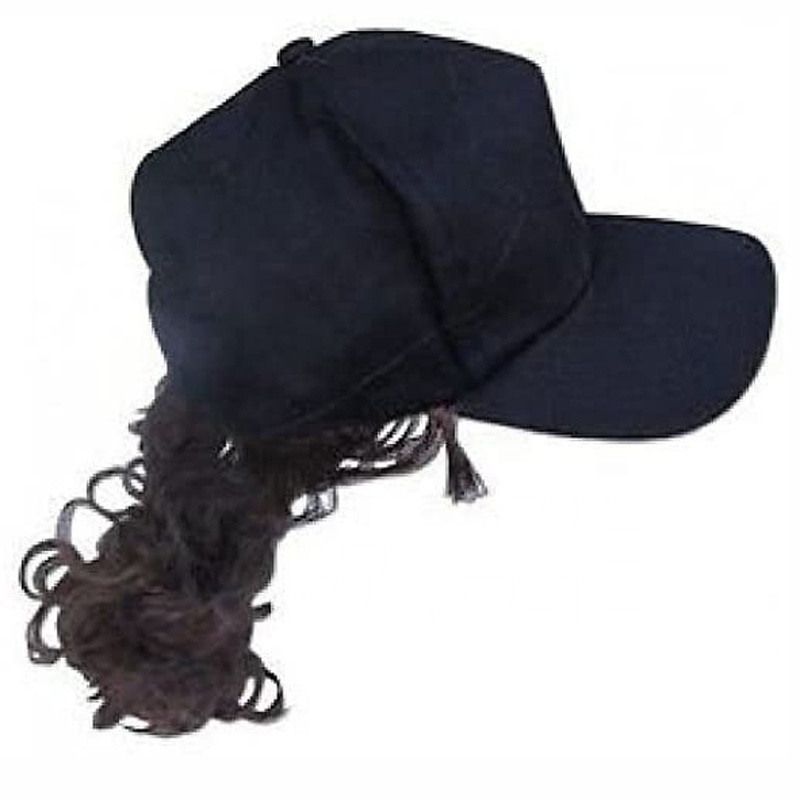 New Black Mullet Hat brown Wig Baseball Cap with hair Adjustable Hook & Loop Closure