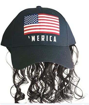 Factory New Black Mullet Hat brown Wig Baseball Cap with hair Adjustable Hook & Loop Closure