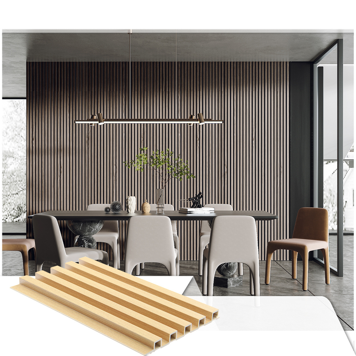 Foju decorative wallboards square black gold ceiling louver wpc fluted panelsslat wood pvc wpc wall panels interior