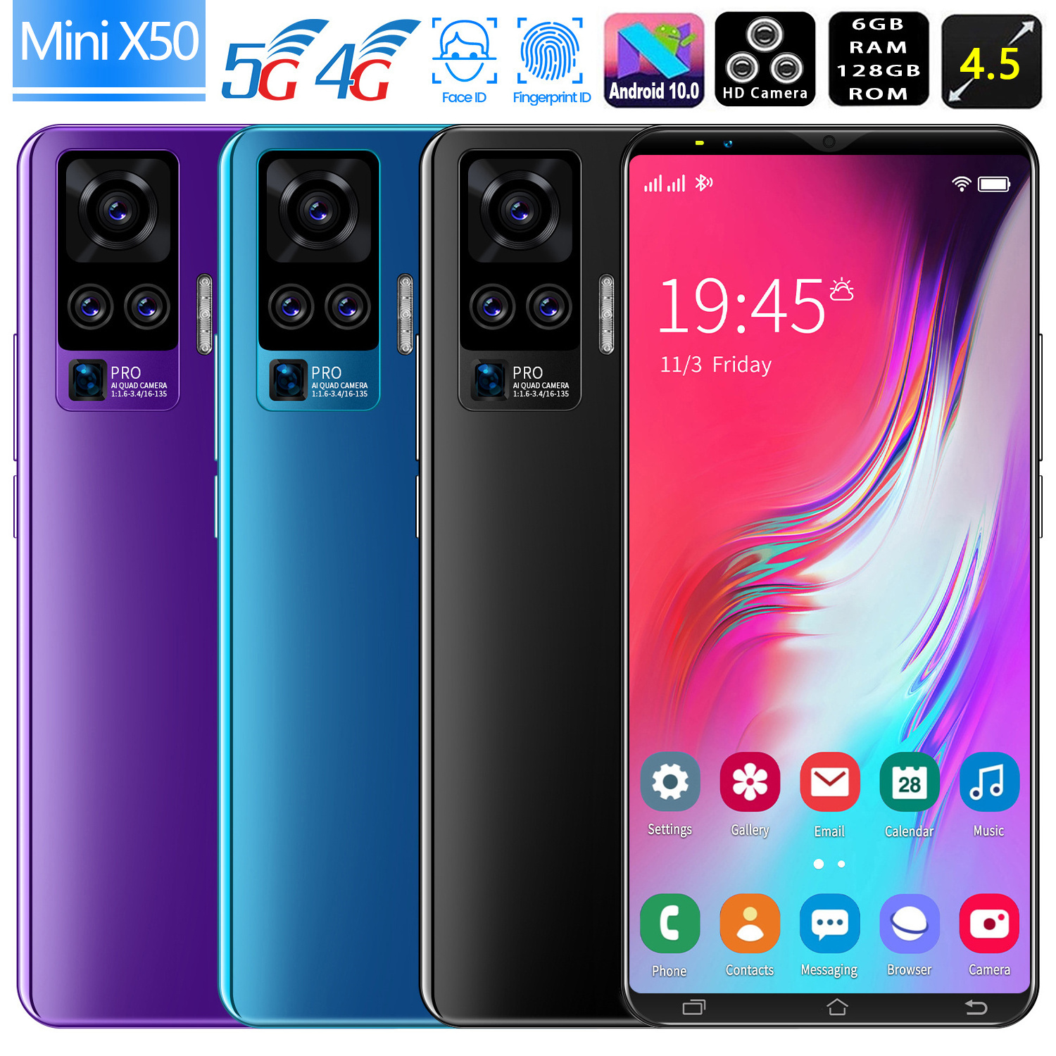 Factory new original wholesale mobile phone X50 mini 4.5Inch Full Screen 5G  Smartphone 6+128GB Unlocked Dual Sim MobilePhone