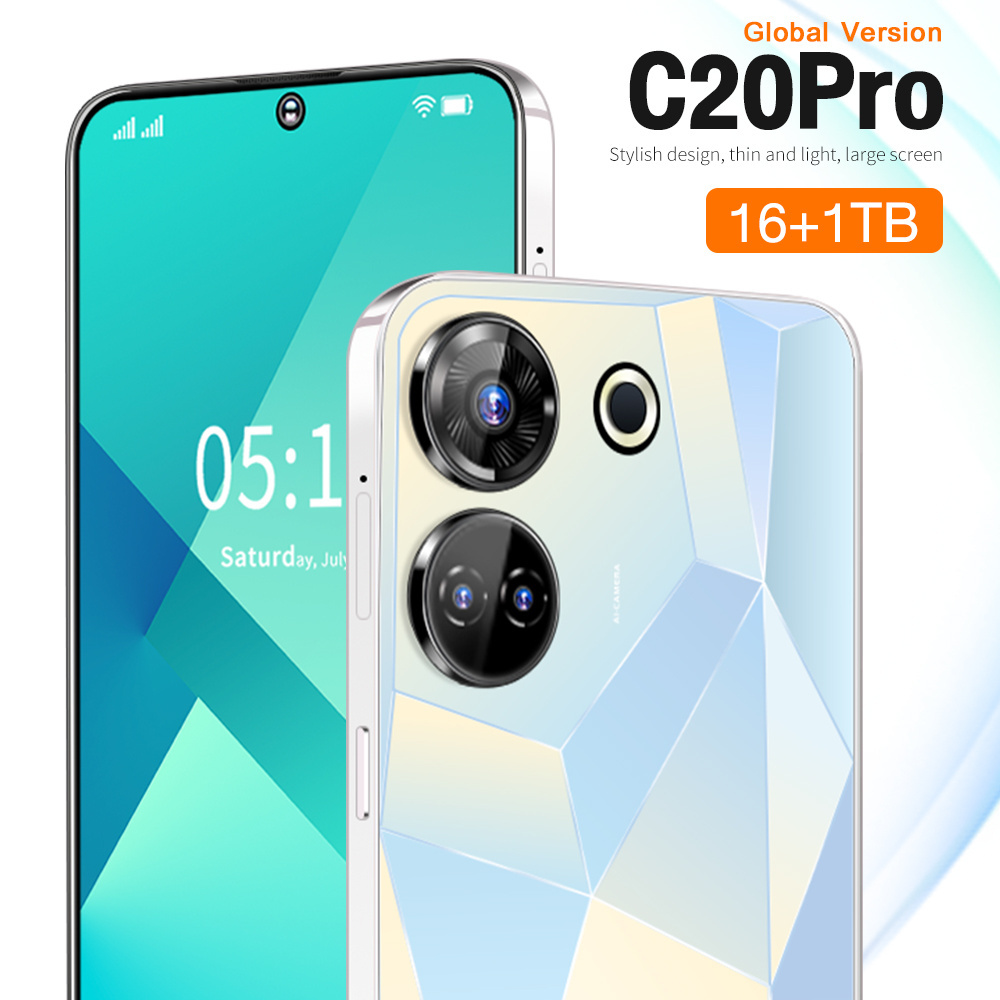 Support OTG Mobile Phone C20 Pro 7.3Inch fast charging with Ai & ChatGPT 16GB+1TB Large Battery Gaming Smartphone Cellphone