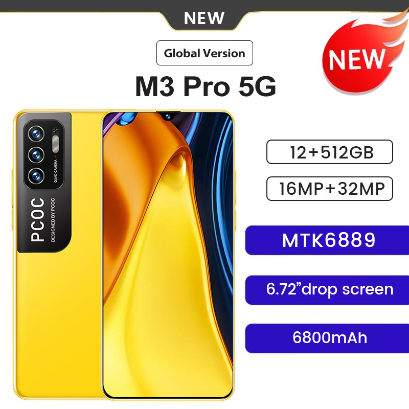 Hot Sale M1 M3Pro Unlocked Phone Smartphone 6.72 Inch 12GB 512GB RAM Telefone 10 Core Phone Face Unlock 5g Smartphone