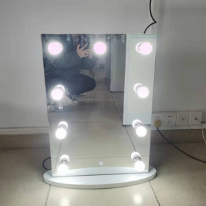 Wholesale Lighted Standing LED Cosmetic Mirrors Wall Mounted 9 Dimmable Bulbs Vanity Hollywood Makeup Mirror with light bulbs