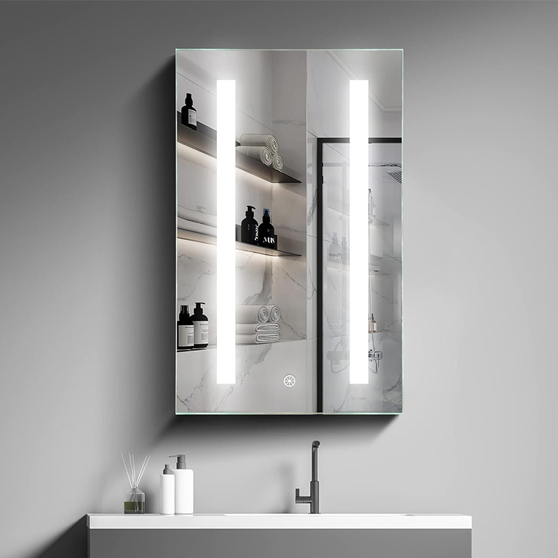 Fullkenlight luxury sliding door bathroom mirror cabinet modern vanity bathroom mirror cabinet with basin