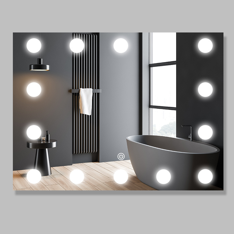 Fullkenlight hotel bathroom wash basin mirror bulb anti fog small touch screen mirror for bathroom