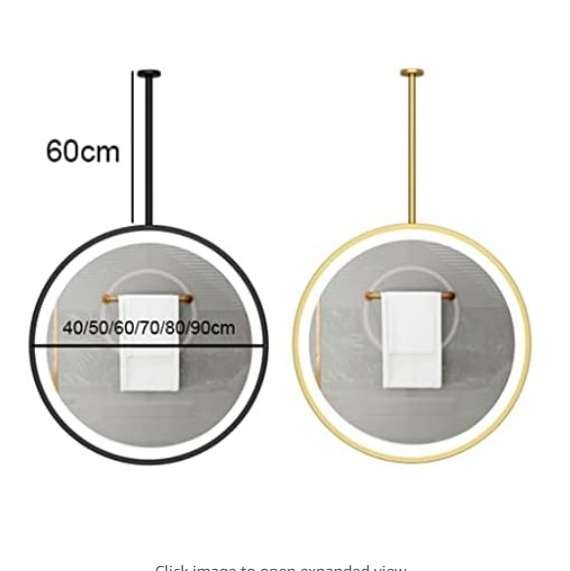 Fullkenlight round ceiling hanging led heated bathroom mirror touch screen led bath smart mirror for bathroom