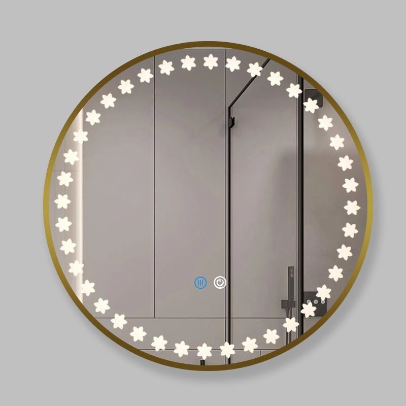 Fullkenlight battery operated bathroom mirror gold framed led bathroom mirrors with light for vanity