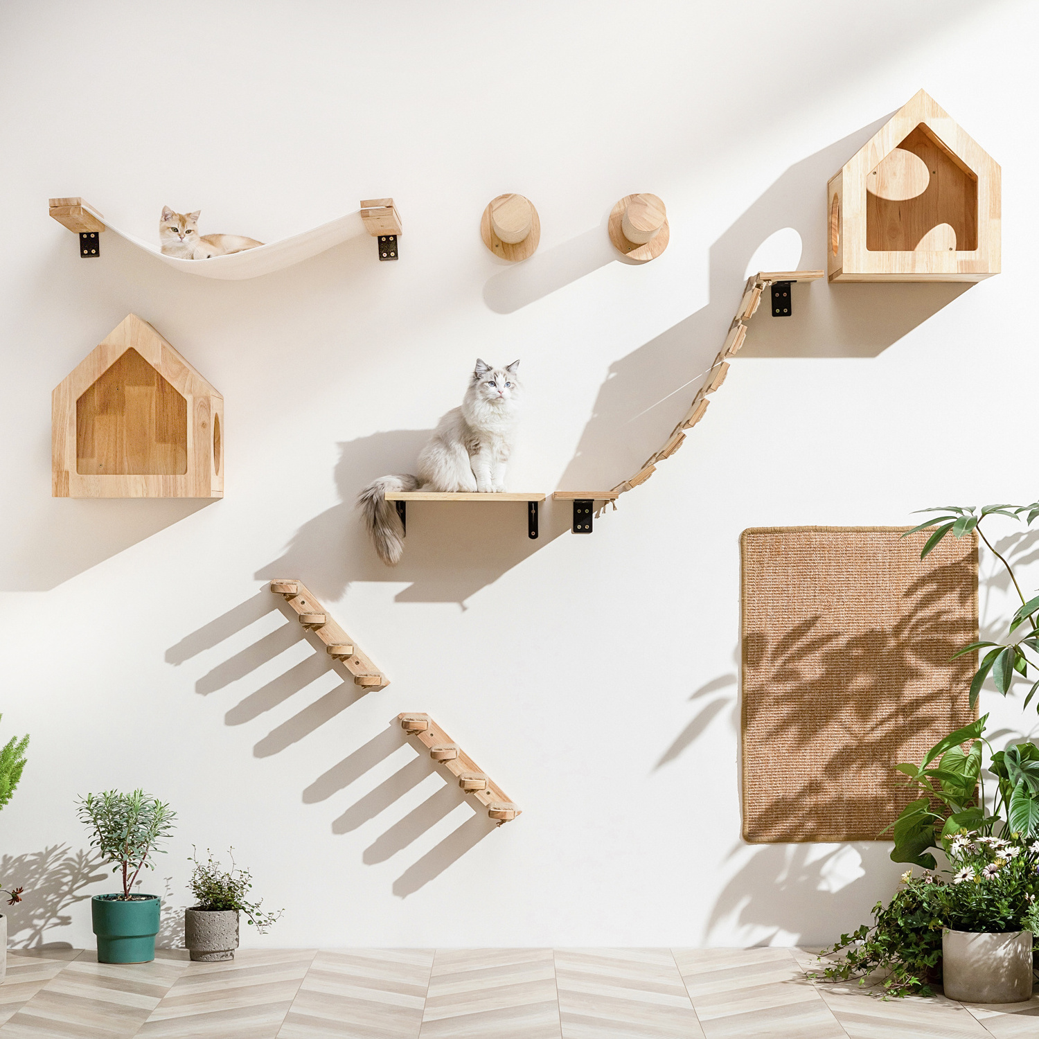 FUKUMARU  Cats Wall Furniture Wall Mounted Hammock Climbing Steps Cats Shelves and Perches Indoor Climbing Frame Cat Bed