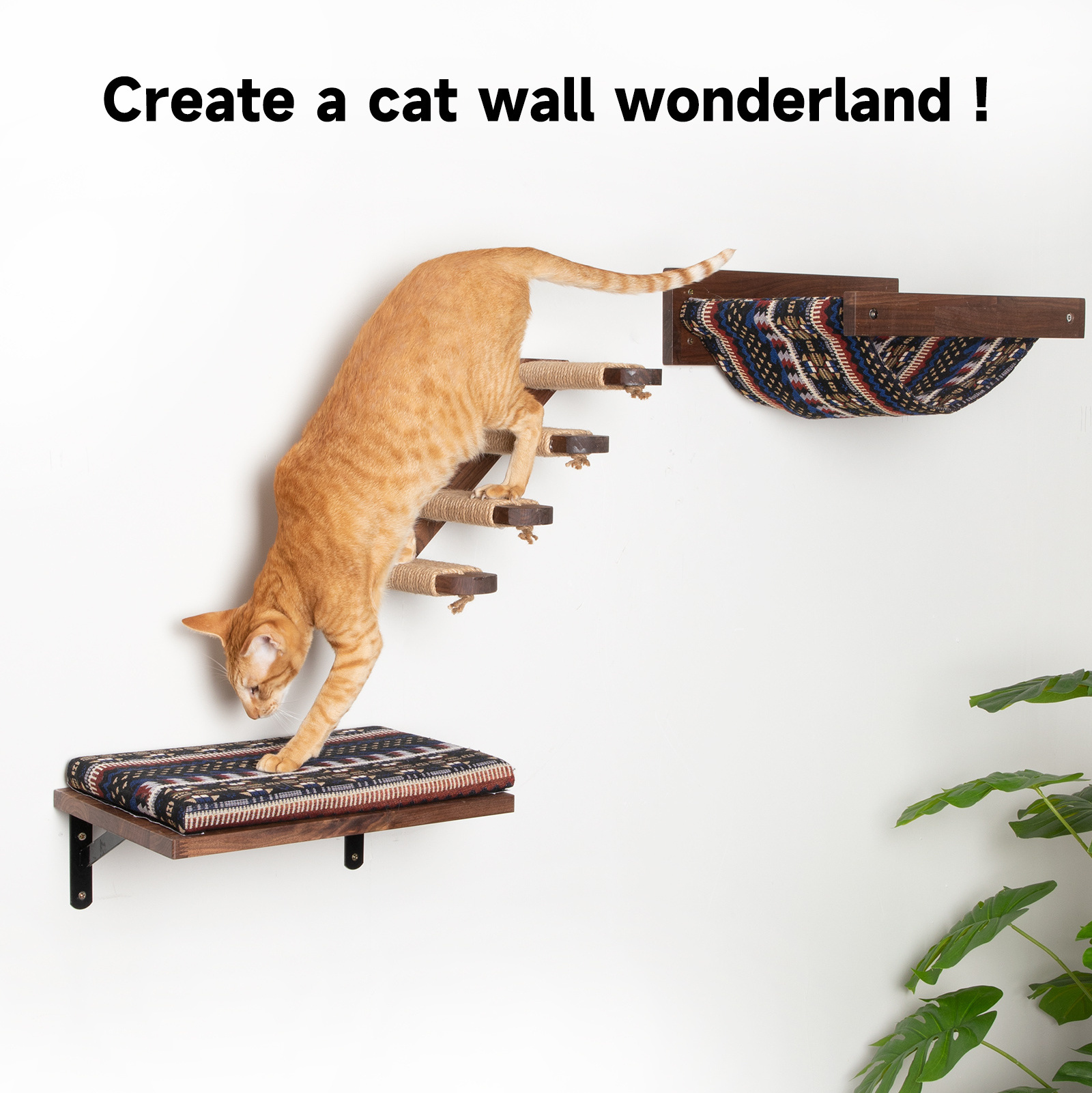 FUKUMARU Cat Hammock Walnut Small  Fabric Hammock  cat hammock for wall cat wall shelves