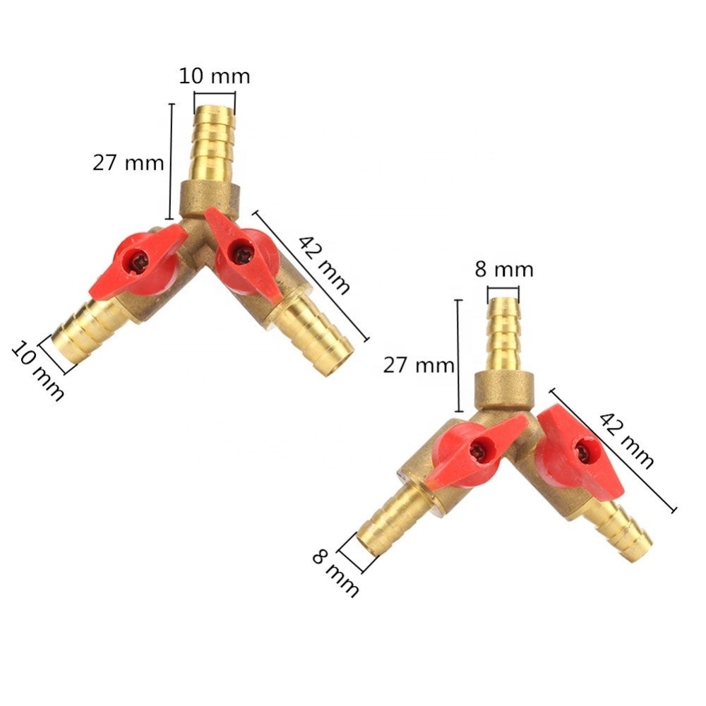 8mm 10mm Barb Y Shape Connector Brass Hose Splitter Gas Water Pipe Water Heater Control Ball Valve