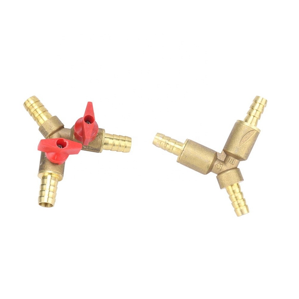 8mm 10mm Barb Y Shape Connector Brass Hose Splitter Gas Water Pipe Water Heater Control Ball Valve