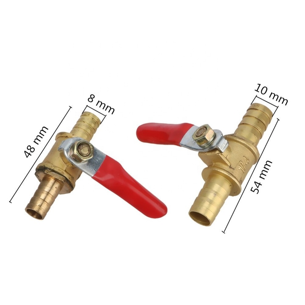 8mm 10mm Hose Barbed Inline Brass Water Oil Air Gas Straight Shutoff Ball Valve Pipe Fittings Valve