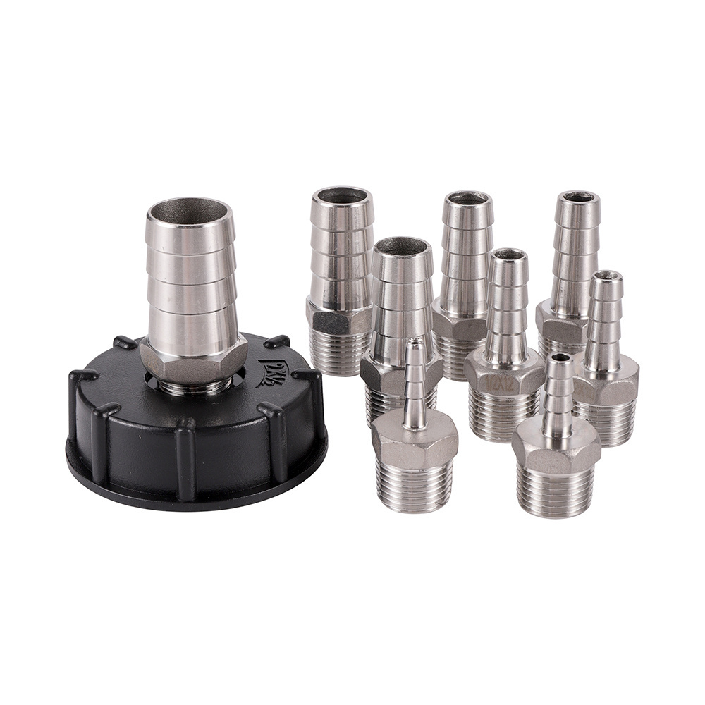 S60x6 Thread IBC Tank Adapter 304 Stainless Steel Barb Connector Hexagonal Hose Water Drain Fitting