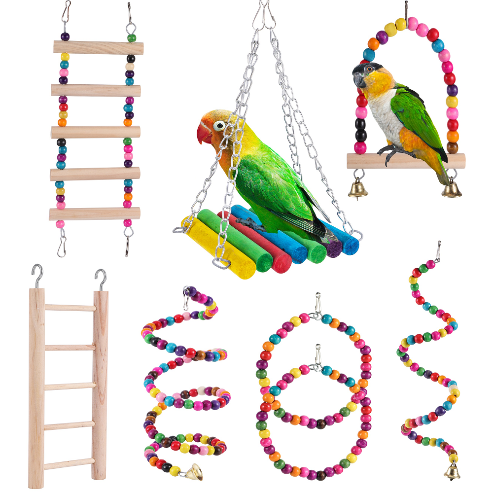 Parrot Swing Chewing Training Toys Hanging Hammock Parrot Cage Bell Perch Toys Bird Toys Set