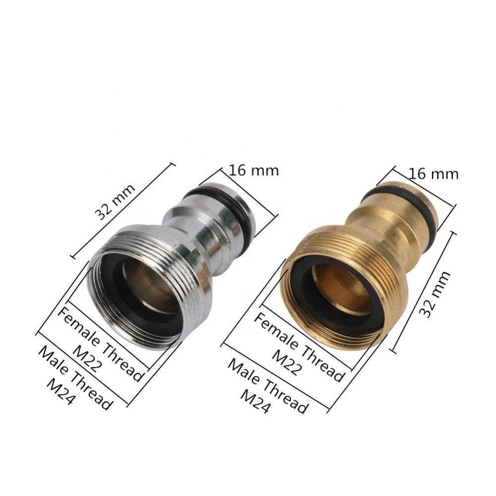 M22 Female M24 Male Thread Stainless Steel Brass Nipple Quick Water Hose Connector Faucet Adapter Coupling Joint