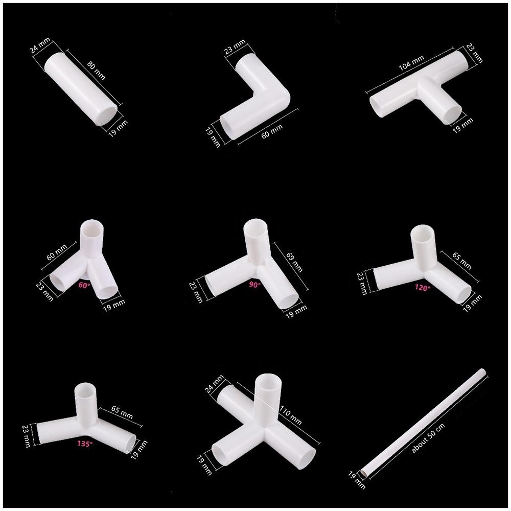 Raccordi Per Tubi 5 Pezzi 12mm. PVC. Connettore Con Connettore A Croce A Gomito Diritta 60 90 120 135 Gradi Connettore TEE PVC. Raccordo FAI DA TE Raccordi Fissi Della Tenda Plastica - 4